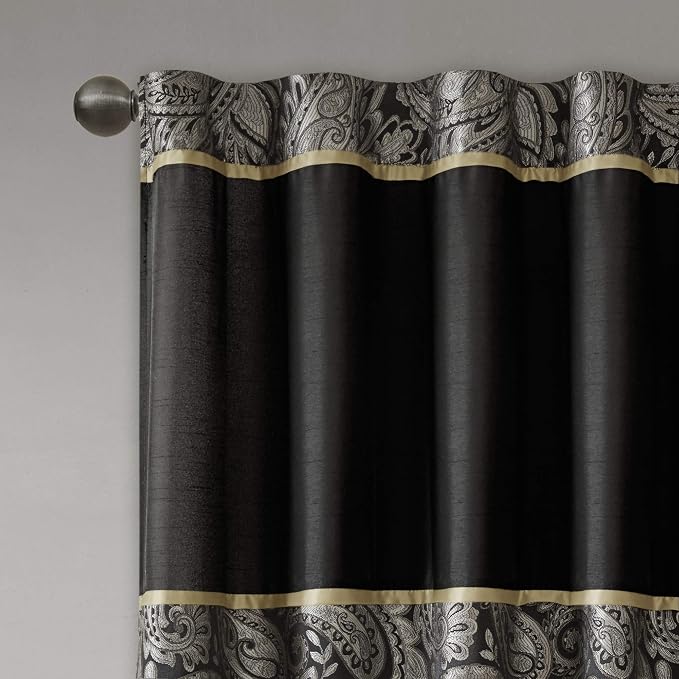 Madison Park Aubrey 2 Panel Curtain Faux Silk Paisley Jacquard, Rod Pocket - Image 3