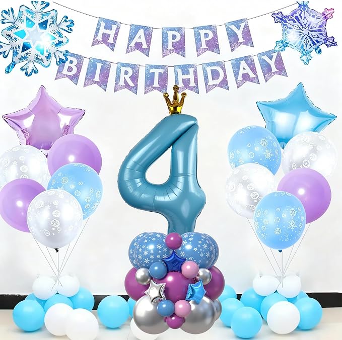40 Inch Blue Number 4 Balloon Tower Set, Winter Ice Princess Theme Number Four - Image 5