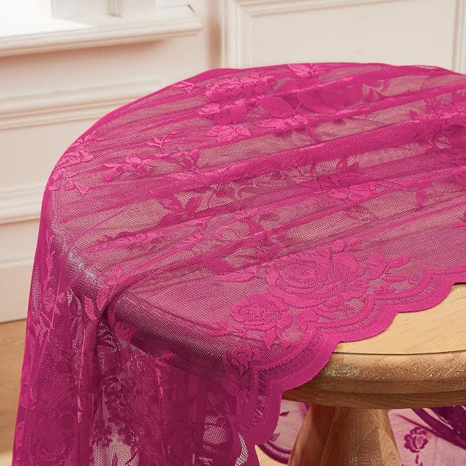 108 Inch Raspberry Lace Curtains Rod Pocket Large 3D Floral Embroidery Semi - Image 6