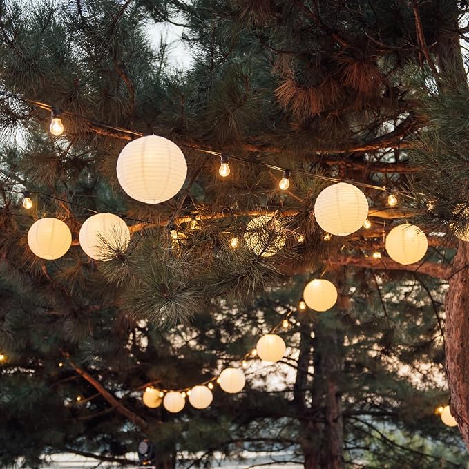 21Pcs White Paper Lanterns, 4-10in Hanging Decor - Image 8