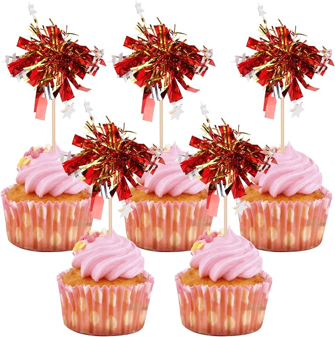 30 PCS Foil Firework Cupcake Toppers Happy Birthday Star Cupcake Picks Sparkle by ZHUOWEISM