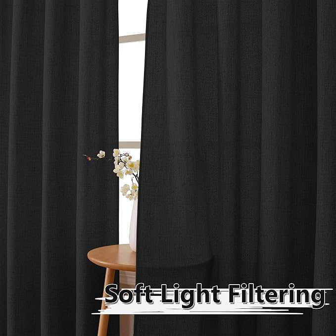 Tollpiz Linen Tier Curtains Rod Pocket Semi Sheer Short Kitchen Curtain Half - Image 2