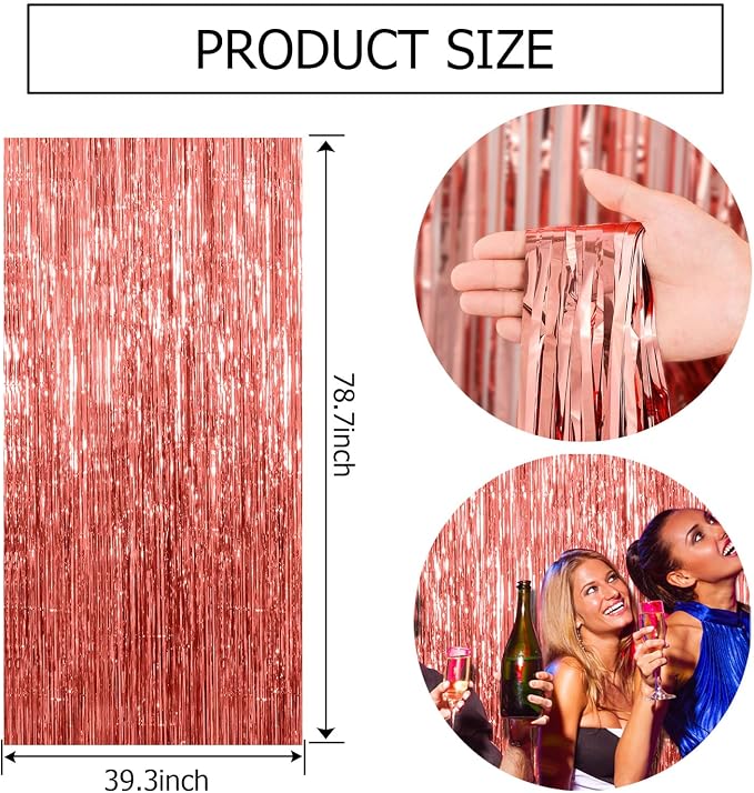 10 Pack Rose Gold Fringe Curtain Backdrop Birthday Bachelorette Party - Image 7