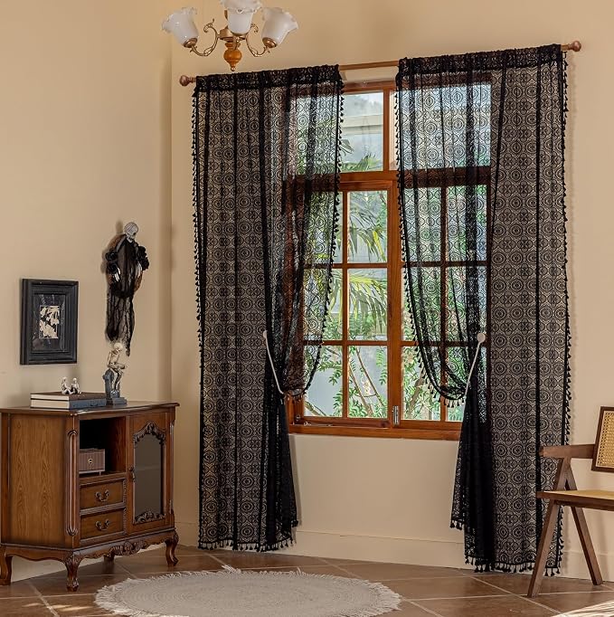 YJ YANJUN Gothic Boho Lace Curtains, 59x63 inch, Light Filtering Drapes - Image 5