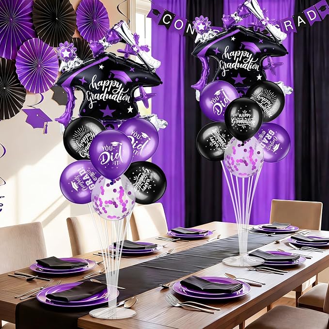 Jenaai Purple and Black 27 Pcs 2026 Graduation Balloon Centerpiece - Image 2