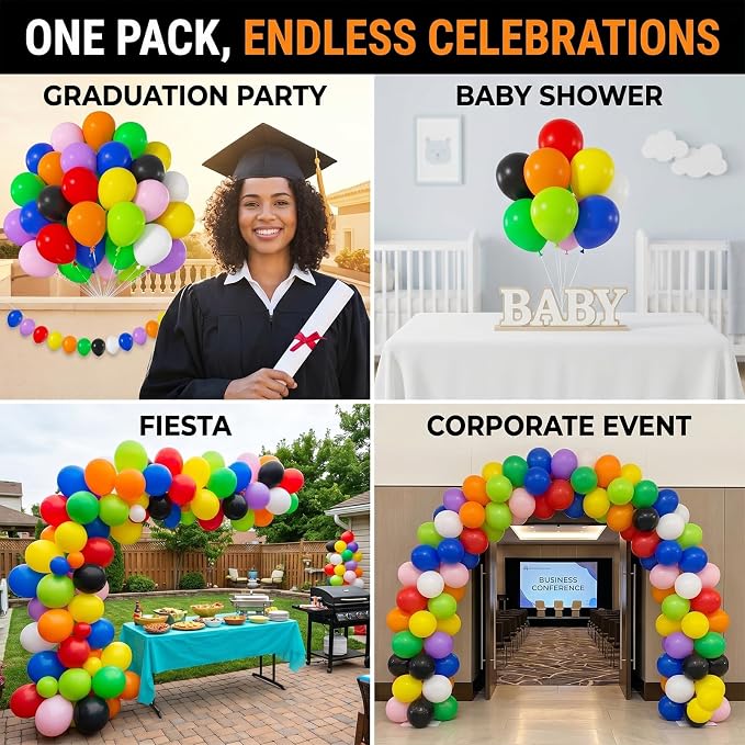 50pcs 12 Inch Premium Multicolor Rainbow Balloons | Helium Quality Colorful - Image 5