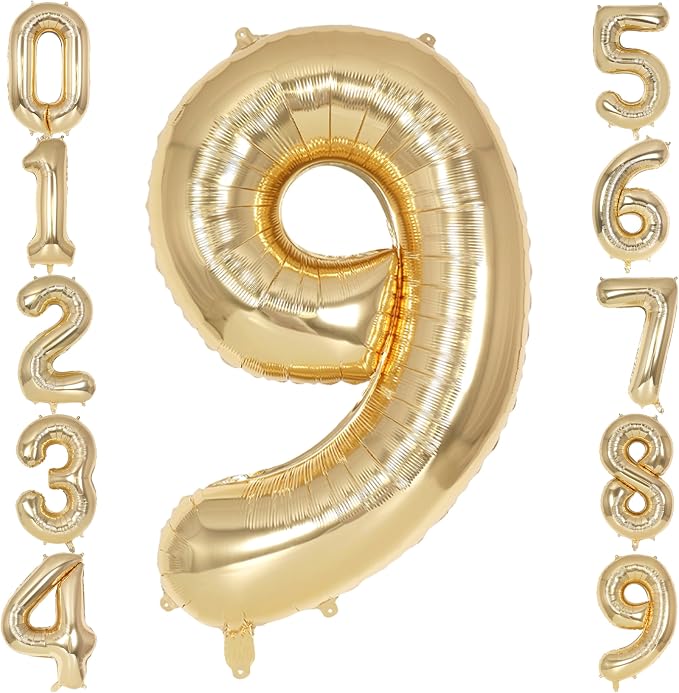 Champagne Gold Large Number 9 Balloon, 40 Inch Light Gold Foil Helium Number by AIQINHU