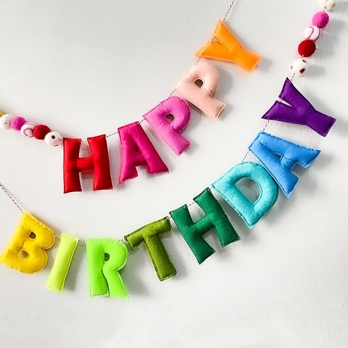 Pre-Strung Happy Birthday Banner, Reusable HAPPY BIRTHDAY Felt Ball Garland | by Unknown