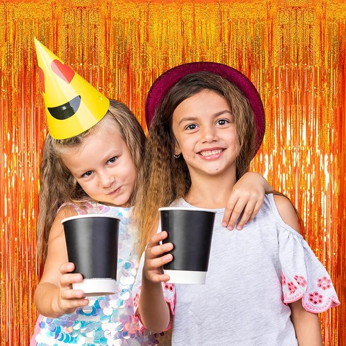 5 Pack Orange Foil Curtain Backdrop 3.2ft x 9.8ft Metallic Tinsel Foil Fringe - Image 6