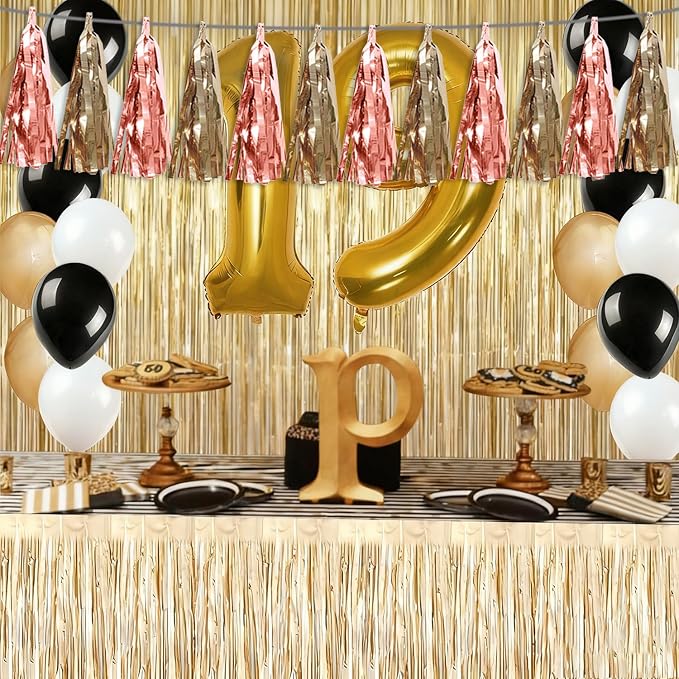 3P Rose Champagne Gold Tassel Banner Garland Metallic Foil Fringe Banner Tinsel - Image 5