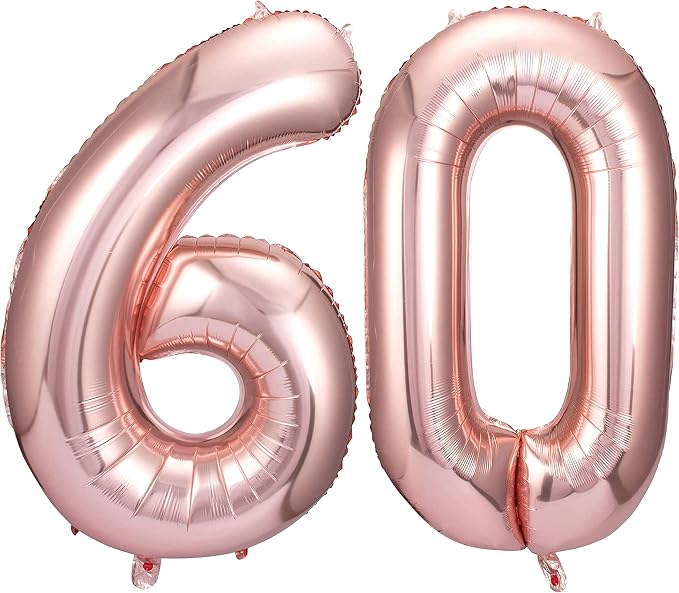 Jonhamwelbor 60 Number Balloons Rose Gold Big Giant Jumbo Number 60 Foil Mylar by Jonhamwelbor