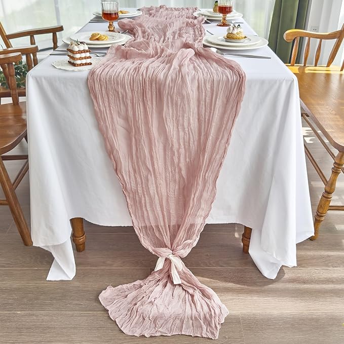 IVAPUPU 4 Pcs Cheesecloth Table Runner - 10ft Dusty Pink Boho Gauze Cheese - Image 3