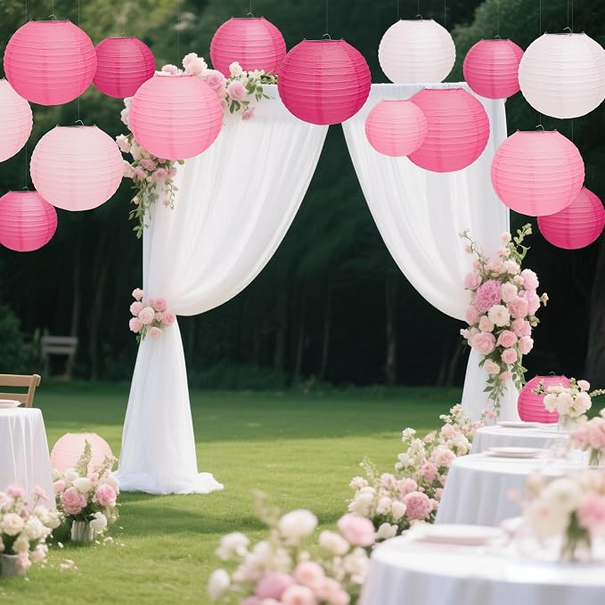 Qenk 12 Pcs Pink Paper Lanterns - Image 4