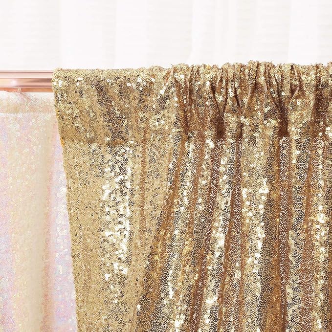 PartyDelight Light Gold Sequin Backdrop 6x6ft Sparkly Photo Curtain | 4 Inch - Image 4