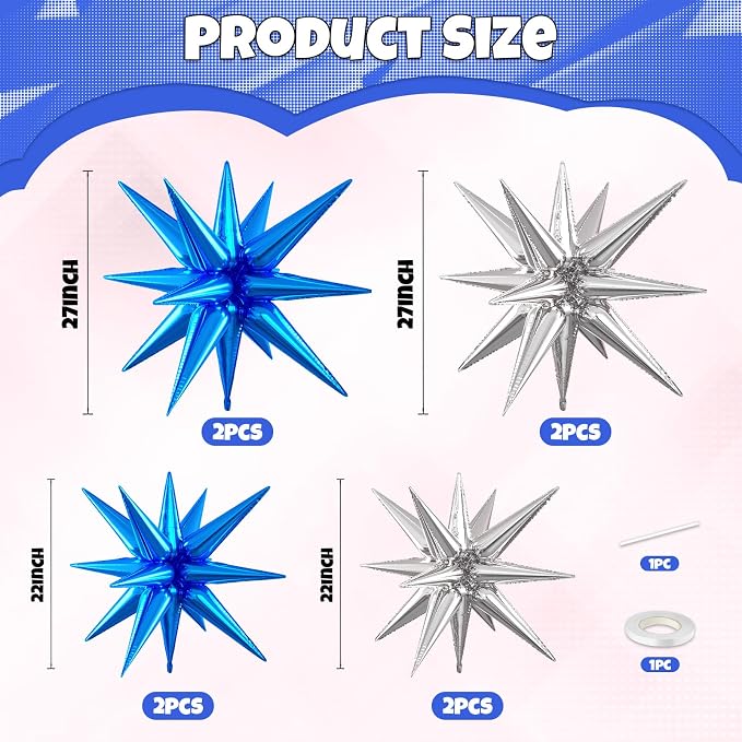 Blue Silver Star Balloons, 22/27 Inch Silver and Dark Blue Star Foil Balloons - Image 2