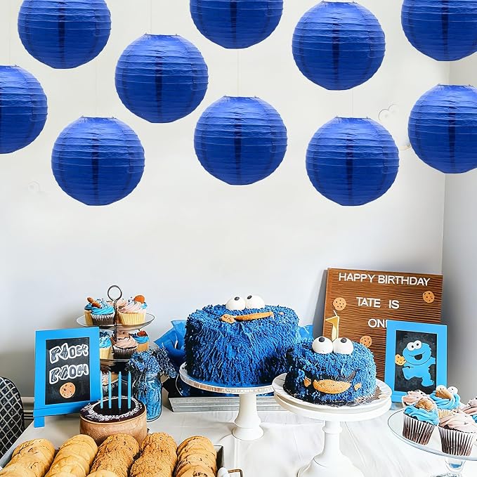 Navy Blue Paper Lanterns Hanging Ceiling Chinese Round Lanterns - Image 4