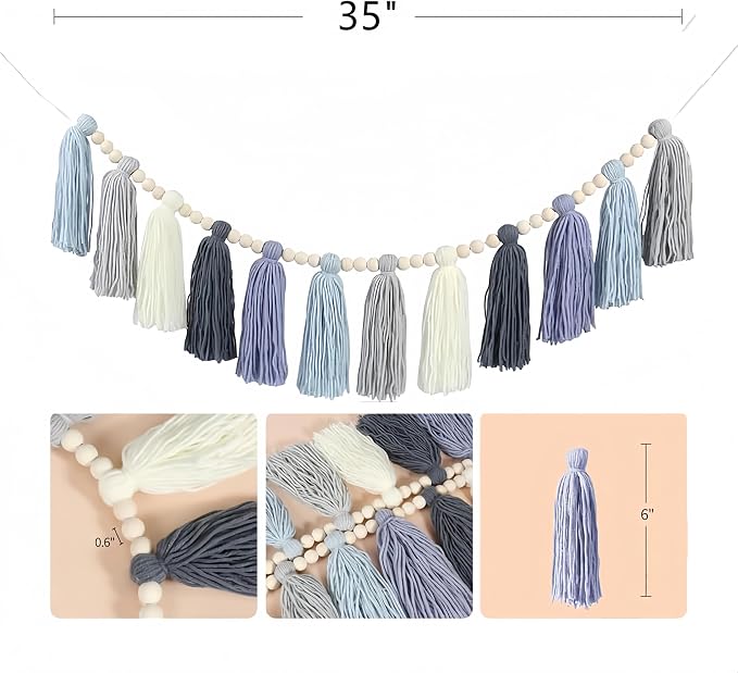 Tassel Garland with Wood Bead Jungle Leaves Garland Banner - Image 5