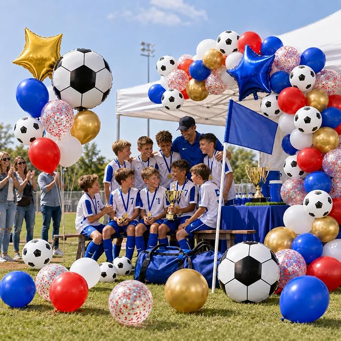 Soccer Balloons, Metallic Gold Red Confetti Balloon - Image 8