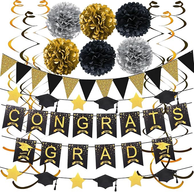 Graduation Decorations for 2026, Congrats Grad Banner and Star Cap Garland by Unknown