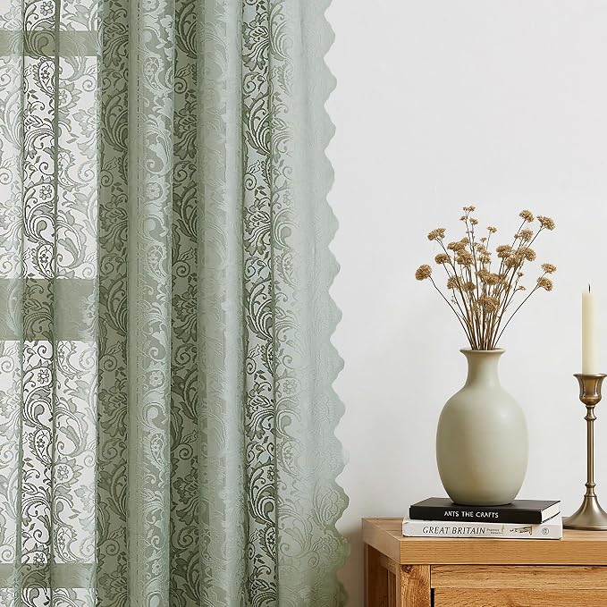Bujasso Sage Green Lace Sheer Curtains - Image 3