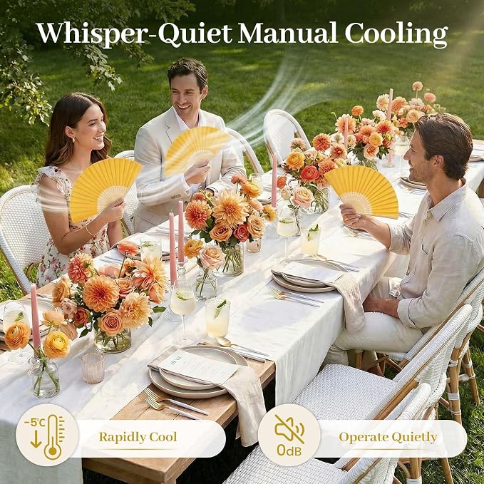 JOHOUSE 12 PCS Yellow Paper Fans Handheld, 8.3 Inch Foldable Hand Fan | Lemon - Image 6