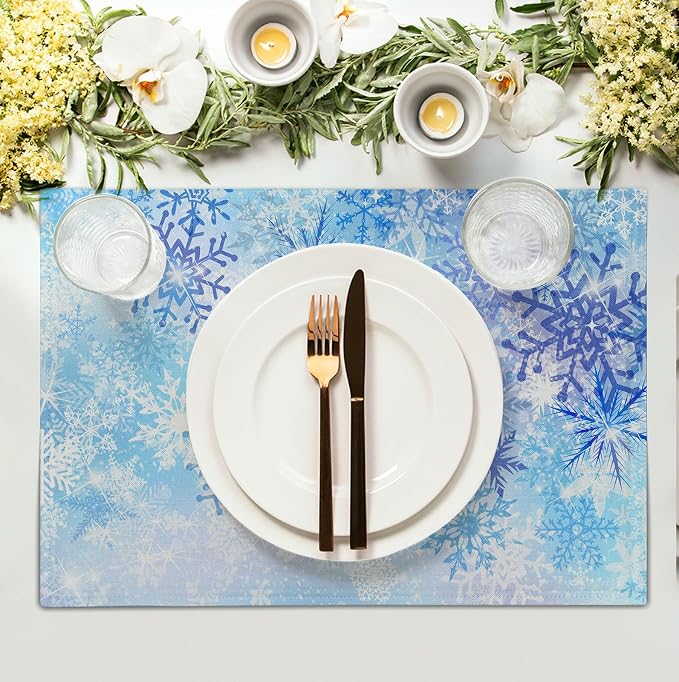 Blue Snowflake Winter Placemats Set of 4 Xmas Snow Place Mat Merry Christmas - Image 3
