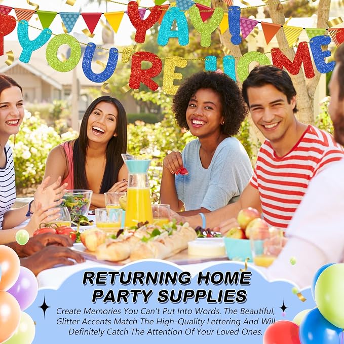 Fulmoon Pre Strung Yay You're Home Banner Glitter Welcome Home Party - Image 5