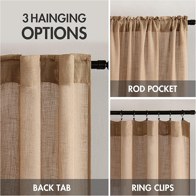 MIULEE Brown Linen Curtains 37x84 Inch Long - Image 3