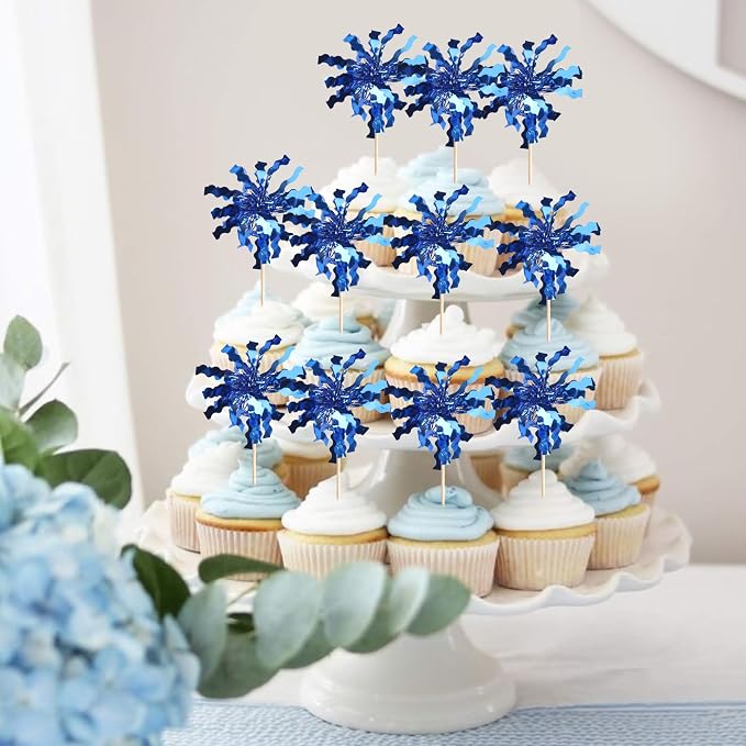 30 PCS Foil Firework Cupcake Toppers Sparkle Tinsel Cupcake Picks Happy - Image 6