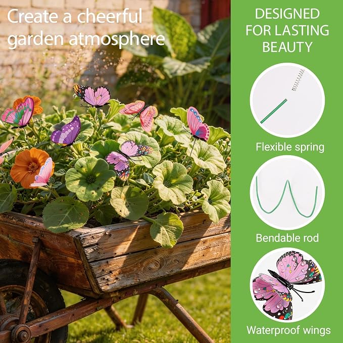 30PCS Pink Butterfly Decor Fake Butterfly Garden Picks - Image 3