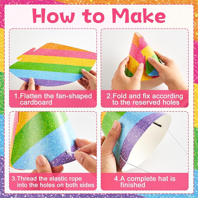 24PCS Colorful Birthday Party Cone Hats Glitter Paper Hat - Image 4
