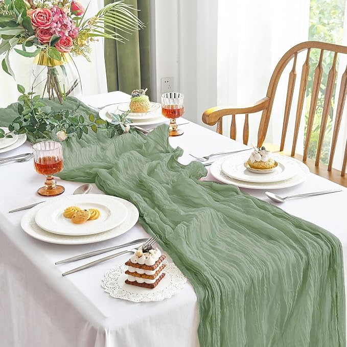 IVAPUPU 4 Pcs Cheesecloth Table Runner - 10ft Sage Green Summer Boho Gauze - Image 7