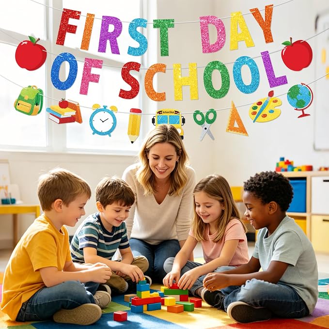 First Day of School Banner, NO-DIY Back to School Party Decorations | Colorful - Image 4