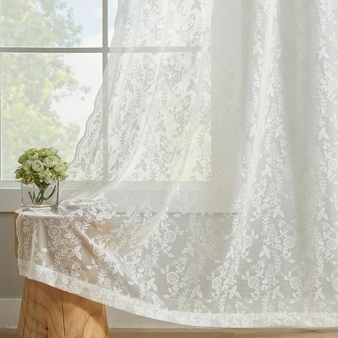FINECITY Ivory Lace Curtains for Living Room 52 x 120 Inch, 2 Panels | Rod - Image 6