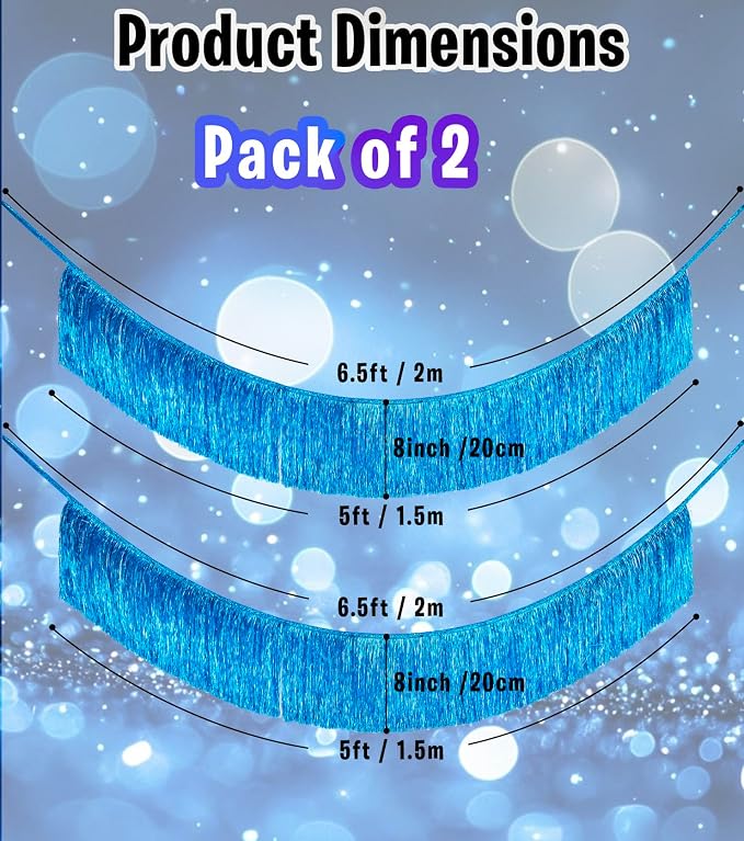 Denser Blue Fringe Banner Tinsel Tassel Garland Party Decor, 2 Pack | Shimmer - Image 3