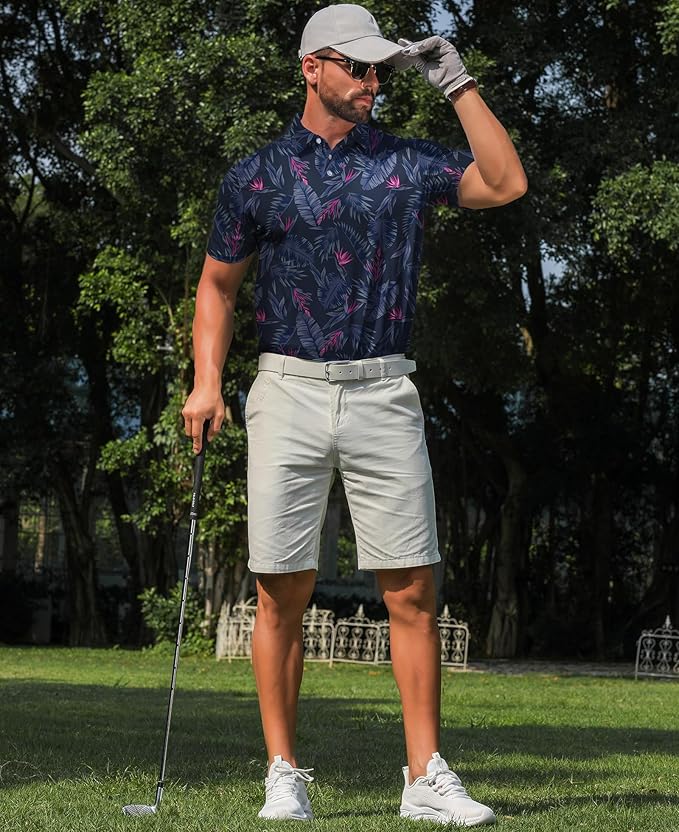 zeetoo Men's Polo Shirts Hawaiian Golf Polos Shirts Short Sleeve Performance Moisture Wicking Mens Golf Shirts