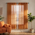 KOUFALL Burnt Orange Back Tab Rod Pocket Pom Pom Sheer Curtains by KOUFALL