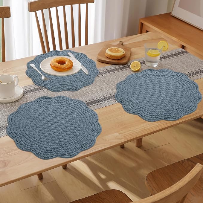 HOMBYS Quilted Placemats Set of 6 Washable Round Placemats - Image 6