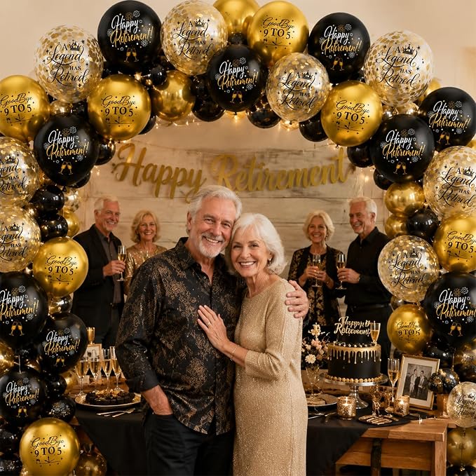 Happy Retirement Balloons Party Decorations, 12 Inch Black and Gold Retirement - Image 5