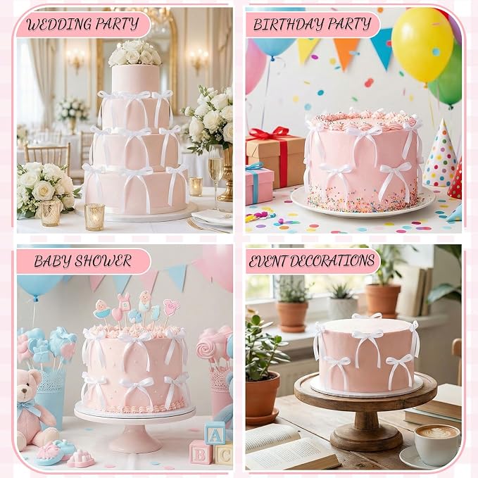 30 Pack Bow Cake Toppers White Ribbon Bows - Image 6