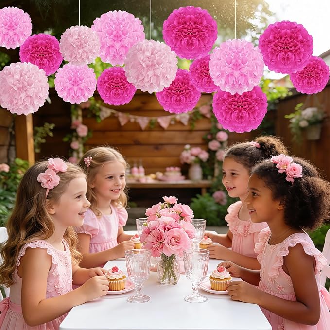 Tissue Paper Pom Poms, Rose Red Paper Flower Ball - Image 6