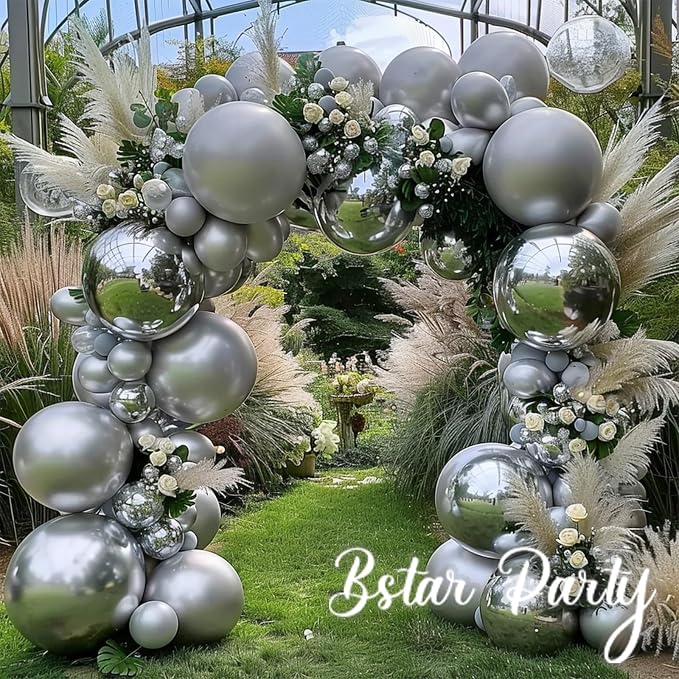 Chrome Metallic Silver Balloon Garland Arch Kit | Different Sizes Silver - Image 3