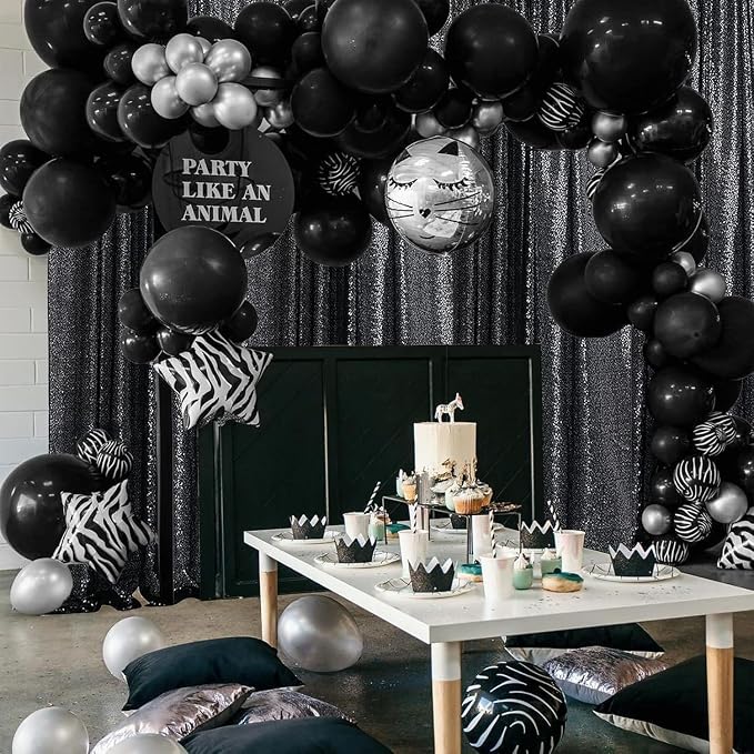 Sugargirl Black Sequin Backdrop Curtain 7FTx7FT Glitter Black Background Drapes - Image 2