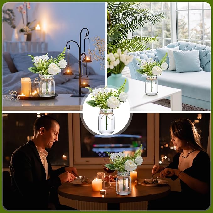 XunYee 10 Set Mason Jars for Centerpieces, Rose | Mason Jar Flower Vases - Image 5