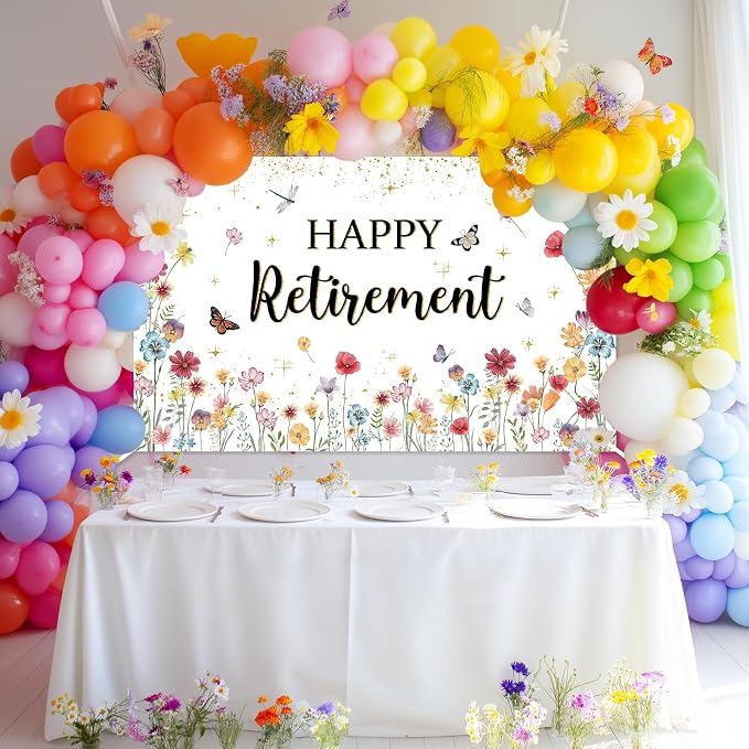 Happy Retirement Banner Wildflower Themed Happy Retirement Party Decorations - Image 3