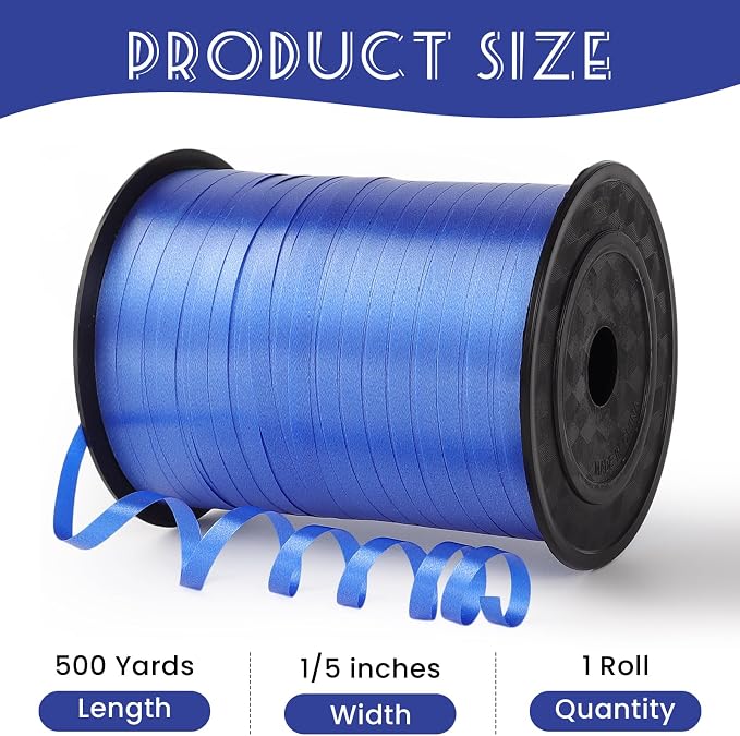 500 Yards Blue Curling Ribbon, 1/5 Inch Wide Balloons String Ribbons - Image 2