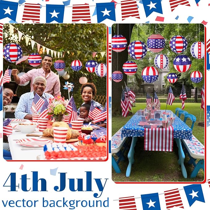 Panelee 12 Pcs Patriotic Hanging Paper Lanterns 4th of July Party Decorations - Image 6