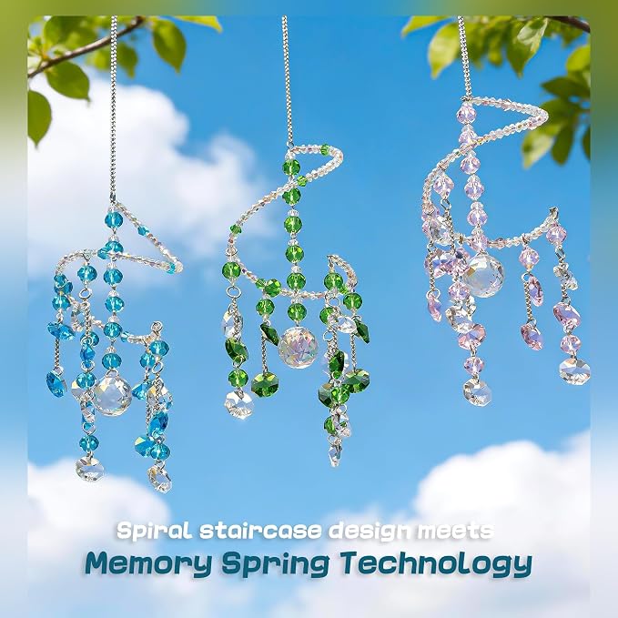 3 Pcs Crystal Suncatchers Wind Chimes, Spiral Sun Catchers Indoor Window | - Image 2