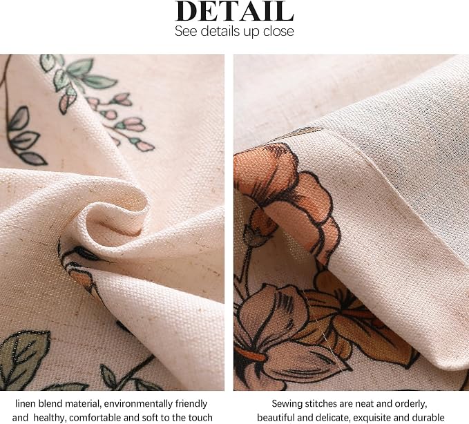 Designer French Linen Printed Curtains, 2 Panels, Bird and Flowers Pattern Draps - Image 7