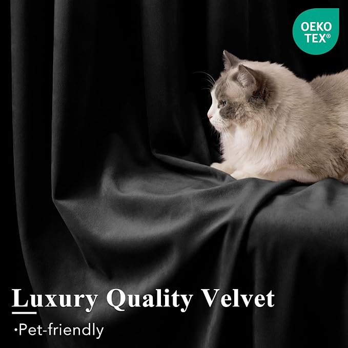 Blackout Black Velvet Curtains for Home Theater, W52 x L96, 2 Panels | 300GSM - Image 5